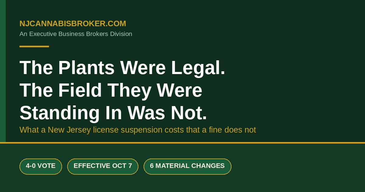 NJ Cannabis Broker header graphic - what a New Jersey cannabis license suspension means for operators and buyers