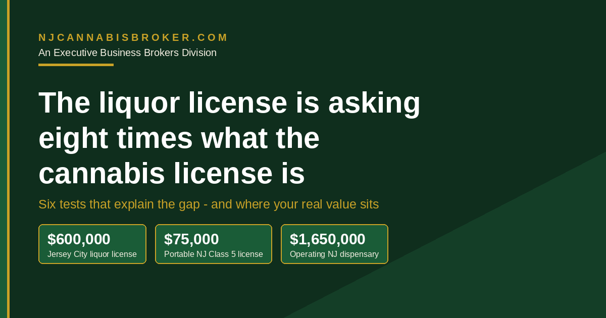 NJ Cannabis Broker header graphic - why a New Jersey liquor license is asking eight times what a cannabis license is
